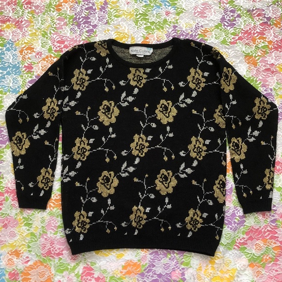 Kate Collins Sweaters - Kate Collins Funky Floral Vtg Sweater 80s size L